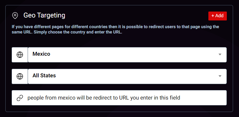 set geo rule for mexician that will be redirect to custom url