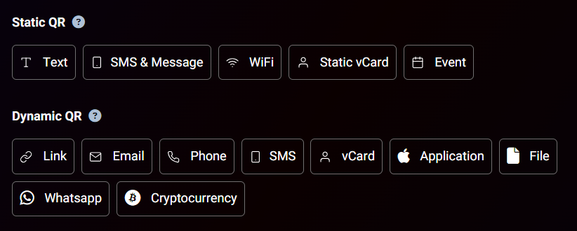 type of static and dynamic qr code creation