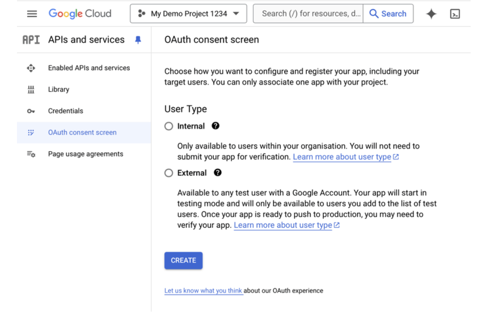 Create the OAuth consent screen for login by google