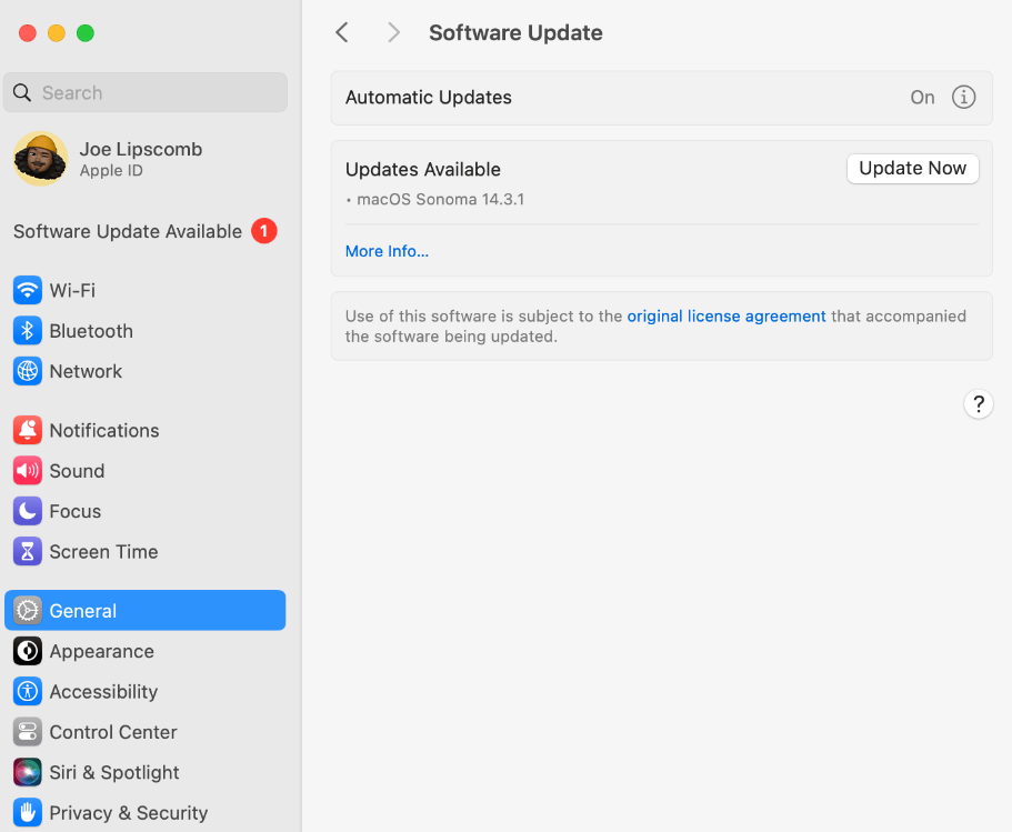 checking for update in Mac Os