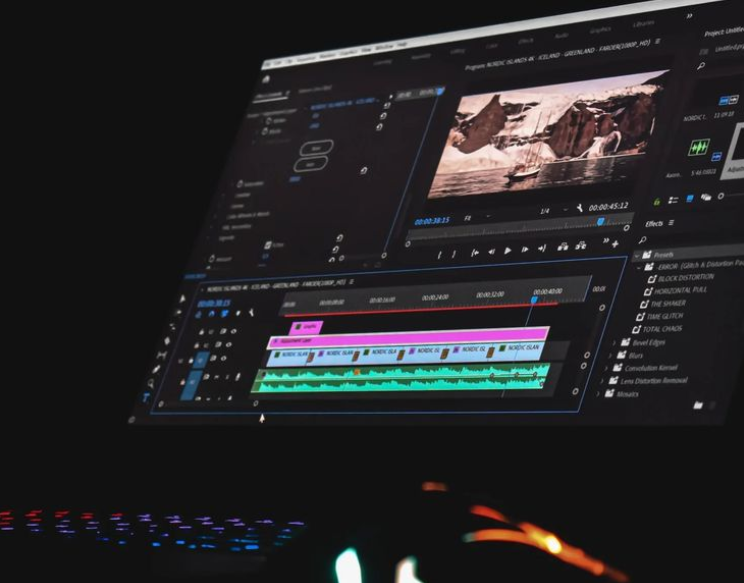realistic photo of editing video setup