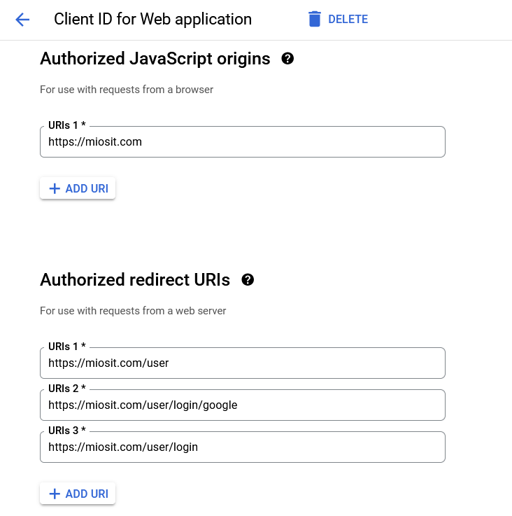 Authorized JavaScript origins and Authorized redirect URIs for login by google app