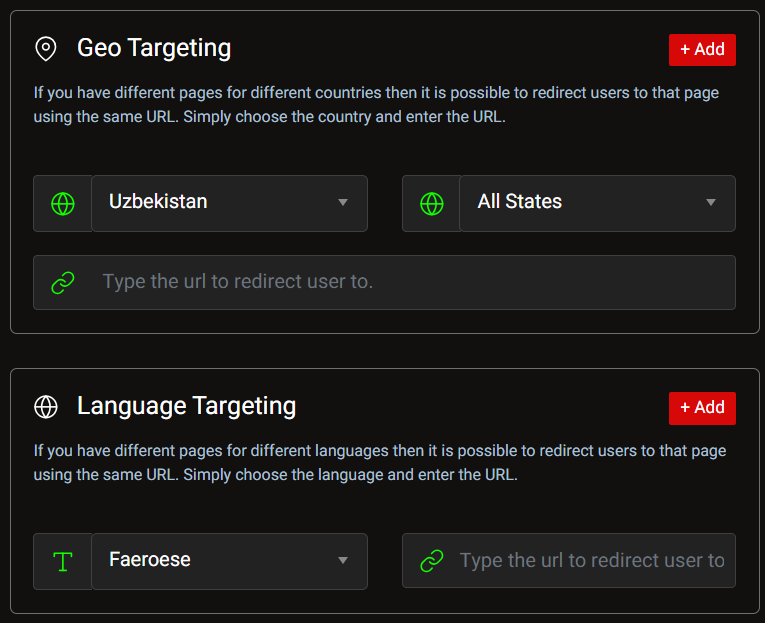 geo and language targeting fields