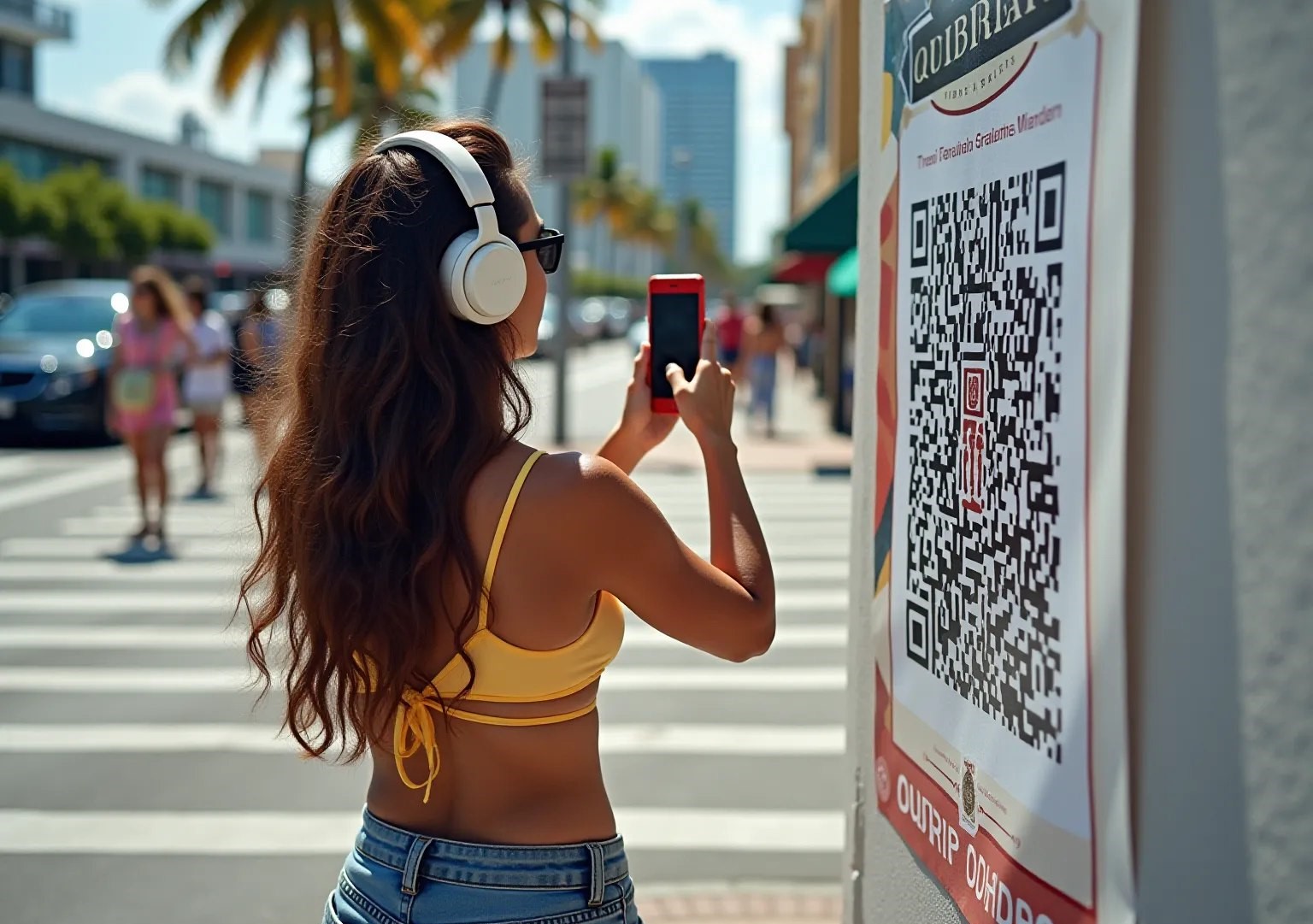 a girl scanning the qr code on the wall