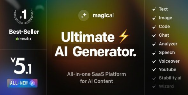 thumbnail image of MagicAI 7.3.0 – OpenAI Content, Text, Image, Video, Chat, Voice, and Code Generator (SaaS)